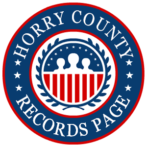 A round red, white, and blue logo with the words Horry County Records Page for the state of South Carolina.